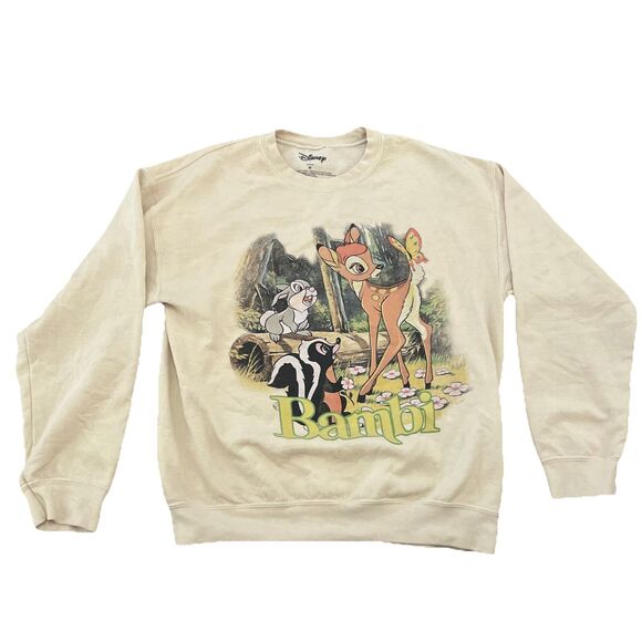 Disney Bambi Pullover Sweatshirt Butter Yellow Crewneck Size Medium - Picture 1 of 7